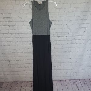 LOFT Gray Black Small Racerback Tank Maxi Dress Crepe Skirting Summer Comfort